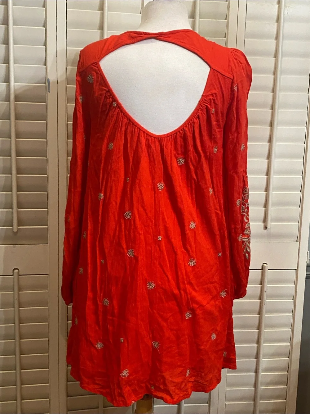 NWOT Free People Red Embroidered V-Neck Mini Dress